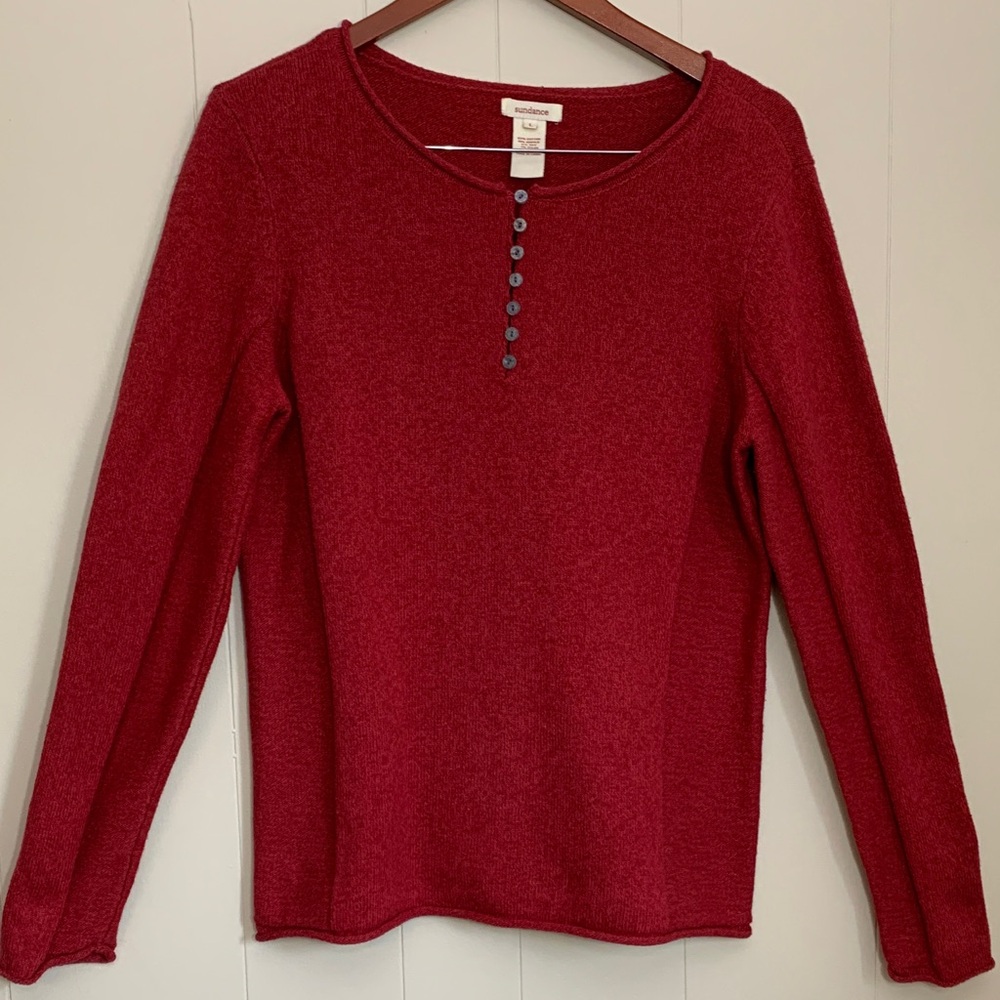 Sundance Cranberry Long Sleeve Top Button n Half Henley Style Very Soft Large